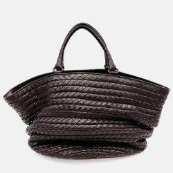 Pre Owned Bottega Veneta Brown Leather Mesh Tote Bag