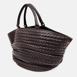 Pre Owned Bottega Veneta Brown Leather Mesh Tote Bag