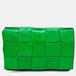 مملوكة مسبقًا Bottega Veneta Green Leather Stretch Cassette Bag