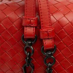 Pre Owned Bottega Veneta Red Mini Nappa Intrecciato Roma Satchel