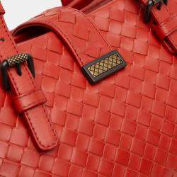 Pre Owned Bottega Veneta Red Mini Nappa Intrecciato Roma Satchel