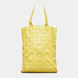 Pre Owned Bottega Veneta Yellow Nappa Maxi Intrecciato Cassette Tote