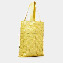 Pre Owned Bottega Veneta Yellow Nappa Maxi Intrecciato Cassette Tote