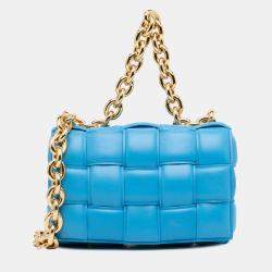 مملوكة مسبقًا Bottega Veneta Blue Nappa Intrecciato Padded Chain Cassette Satchel