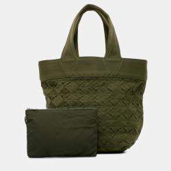 Pre Owned Bottega Veneta Green Canvas Intrecciato Tote