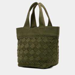 Pre Owned Bottega Veneta Green Canvas Intrecciato Tote