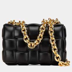 مملوكة مسبقًا حقيبة بوتيغا فينيتا شريط مجدول نابا سوداء سلسلة مبطنة كاسيتي