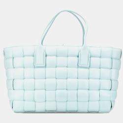 Pre Owned Bottega Veneta Blue Large Lambskin Intreccio Padded Tote