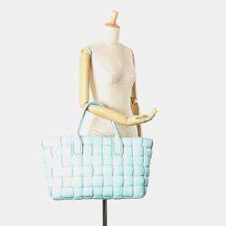 Pre Owned Bottega Veneta Blue Large Lambskin Intreccio Padded Tote