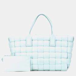 Pre Owned Bottega Veneta Blue Large Lambskin Intreccio Padded Tote