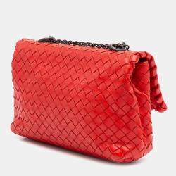 مملوكة مسبقًا Bottega Veneta Red Baby Nappa Intrecciato Olimpia Crossbody