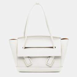 Pre Owned Bottega Veneta White Medium French Calfskin The Arco Tote