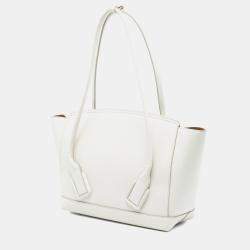 Pre Owned Bottega Veneta White Medium French Calfskin The Arco Tote