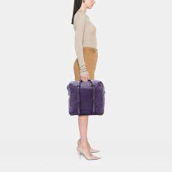 Pre Owned Bottega Veneta Purple Intrecciato Trimmed Leather Handbag