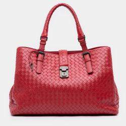 Pre Owned Bottega Veneta Red Medium Nappa Intrecciato Roma Tote