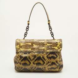 Pre Owned حقيبة كتف بوتيغا فينيتا جلد ثعبان بني تفاصيل إنترشياتو بقلاب 