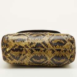 Pre Owned حقيبة كتف بوتيغا فينيتا جلد ثعبان بني تفاصيل إنترشياتو بقلاب 