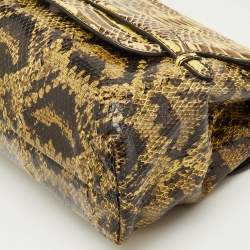 Pre Owned حقيبة كتف بوتيغا فينيتا جلد ثعبان بني تفاصيل إنترشياتو بقلاب 