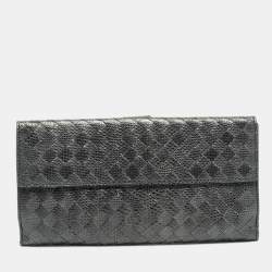 مملوكة مسبقًا Bottega Veneta Grey Lizard Embossed Intrecciato Leather French Flap Wallet