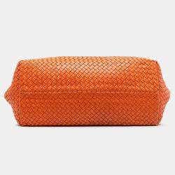 Pre Owned Bottega Veneta Orange Large Lambskin Intreccio Cabat Tote