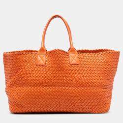 مملوكة مسبقًا Bottega Veneta Orange Large Lambskin Intreccio Cabat Tote