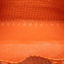 Pre Owned Bottega Veneta Orange Large Lambskin Intreccio Cabat Tote