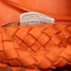 Pre Owned Bottega Veneta Orange Large Lambskin Intreccio Cabat Tote