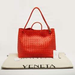 مملوكة مسبقًا حقيبة يد بوتيغا فينيتا أنديامو جلد إنتريشياتو برتقالي كبيرة