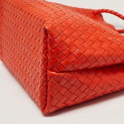 مملوكة مسبقًا حقيبة يد بوتيغا فينيتا أنديامو جلد إنتريشياتو برتقالي كبيرة