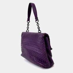 Pre Owned Bottega Veneta Purple Leather Mesh Olympia Bag