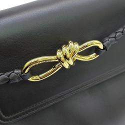 Pre Owned حقيبة بوتيغا فينيتا شاو شاو جلد أسود صغيرة