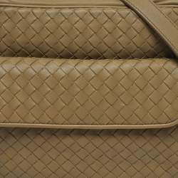 Pre Owned Bottega Veneta Front Flap Olive Intrecciato Leather Shoulder Bag