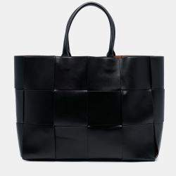 Pre Owned Bottega Veneta Black Large Lambskin Maxi Intrecciato Arco Tote