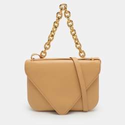 Pre Owned Bottega Veneta Mount Large Beige Leather Crossbody Bag