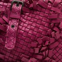 Pre Owned Bottega Veneta Fringe Pink Intrecciato Leather Cabat Tote