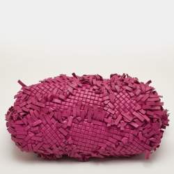 Pre Owned Bottega Veneta Fringe Pink Intrecciato Leather Cabat Tote