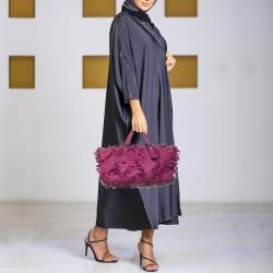 Pre Owned Bottega Veneta Fringe Pink Intrecciato Leather Cabat Tote