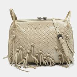 Pre Owned Bottega Veneta Nodini Light Beige Intrecciato Leather Shoulder Bag