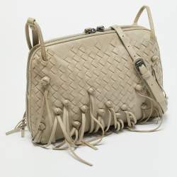 Pre Owned Bottega Veneta Nodini Light Beige Intrecciato Leather Shoulder Bag
