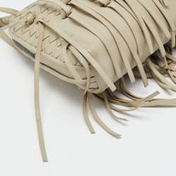 Pre Owned Bottega Veneta Nodini Light Beige Intrecciato Leather Shoulder Bag