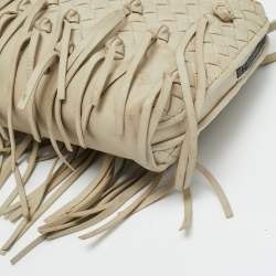 Pre Owned Bottega Veneta Nodini Light Beige Intrecciato Leather Shoulder Bag