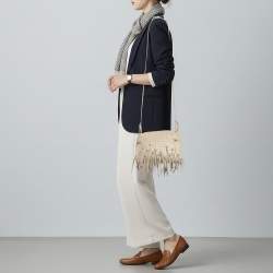 Pre Owned Bottega Veneta Nodini Light Beige Intrecciato Leather Shoulder Bag