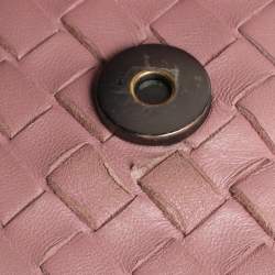 Pre Owned Bottega Veneta Olimpia Medium Pink Intrecciato Leather Shoulder Bag