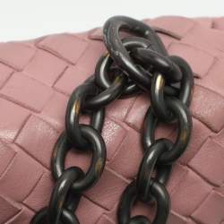 Pre Owned Bottega Veneta Olimpia Medium Pink Intrecciato Leather Shoulder Bag