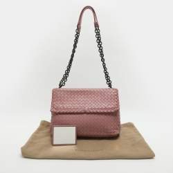 Pre Owned Bottega Veneta Olimpia Medium Pink Intrecciato Leather Shoulder Bag
