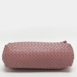 Pre Owned Bottega Veneta Olimpia Medium Pink Intrecciato Leather Shoulder Bag