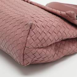 Pre Owned Bottega Veneta Olimpia Medium Pink Intrecciato Leather Shoulder Bag