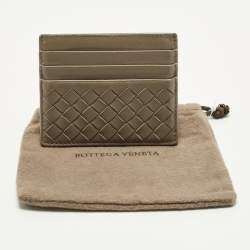 مملوكة مسبقًا Bottega Veneta Grey Intrecciato Leather Card Holder