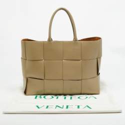 Pre Owned Bottega Veneta Acro Large Beige Intreccio Leather Tote