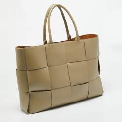 Pre Owned Bottega Veneta Acro Large Beige Intreccio Leather Tote